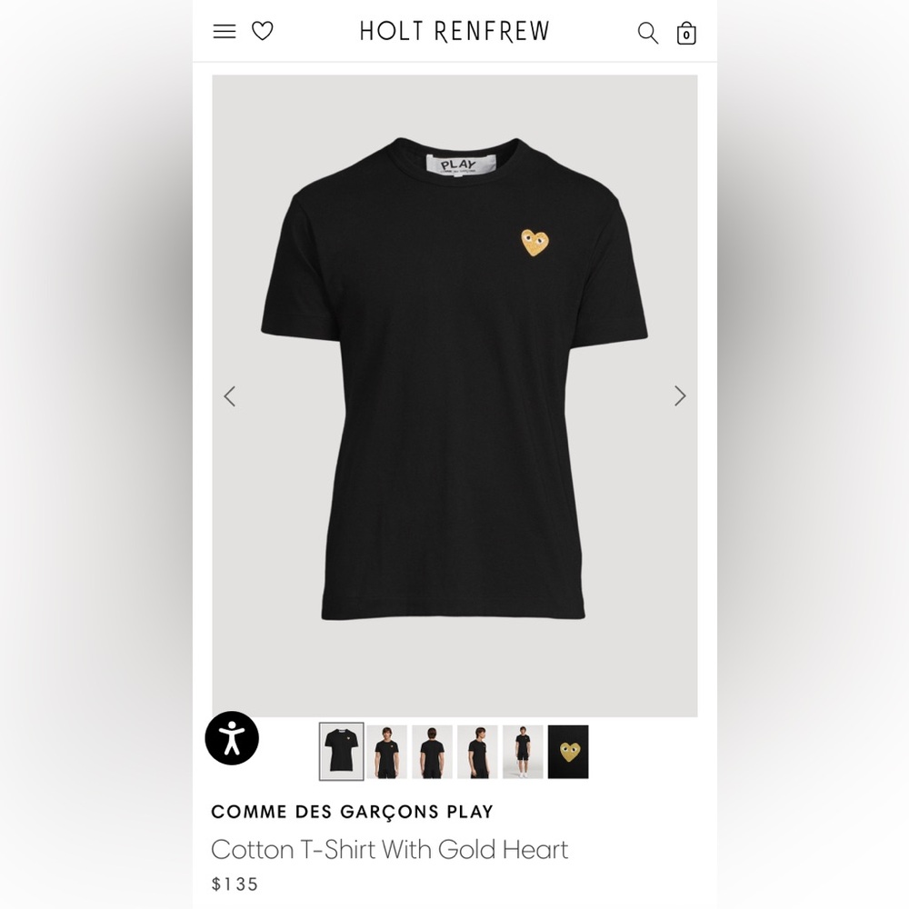 NWT CDG T-Shirt Gold Heart
